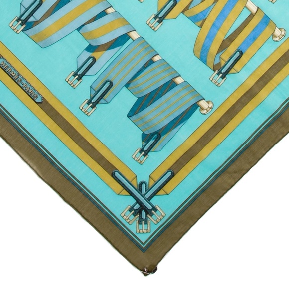HERMES Les Sangles Scarf 70 Bleu/Vert - Picture 2 of 2